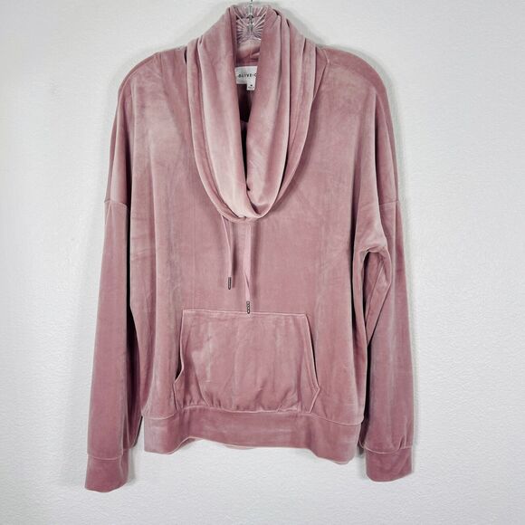 Olive & Oak Sweaters - Womens Velour Cowl Neck Sweatshirt Size M Pink Velvet Drop Shoulder Sweater Soft